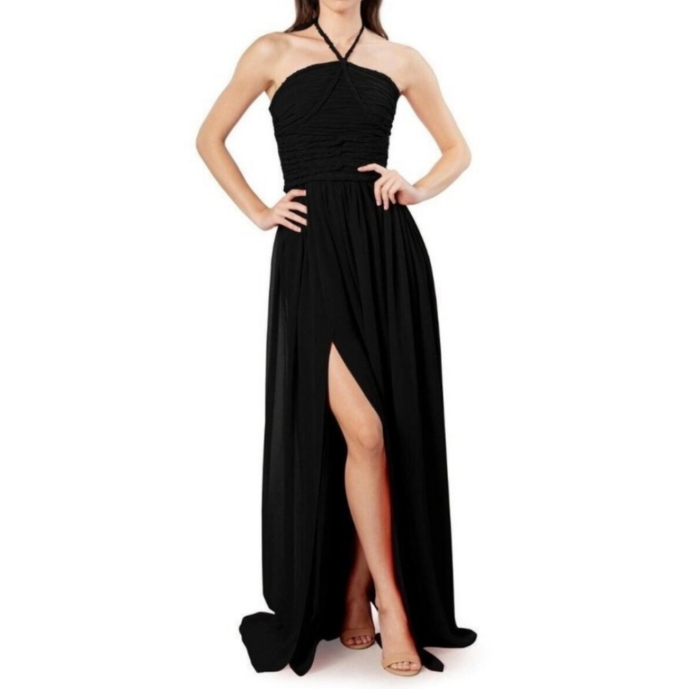 Dress The Population Aura Halter Neck Maxi Gown In Black Size L NWT'S